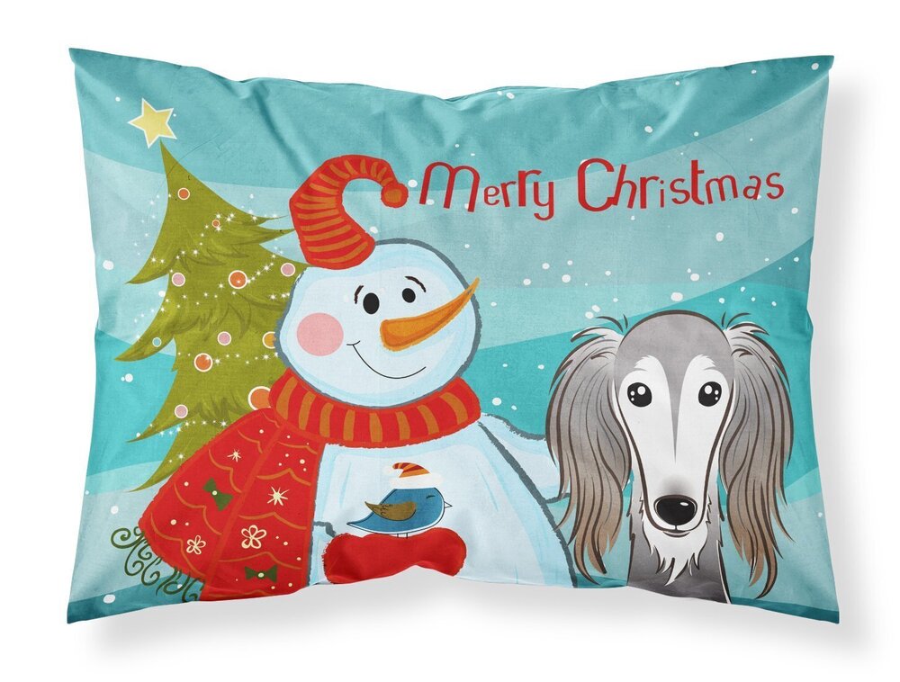 5486 BB1849PILLOWCASE Snowman with Saluki Fabric Standard Pillowcase